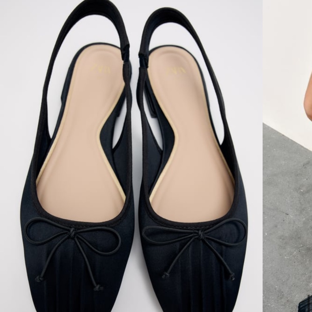 Zara Black Flats with Bow Detail
